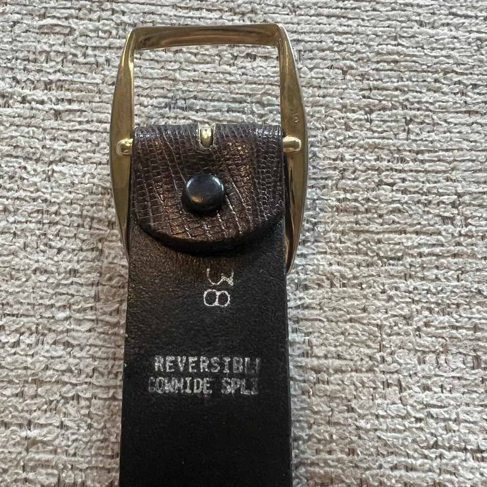 Mens‎ Reversible Lizard Embossed Leather Belt Brown Black Gold Buckle Size 38